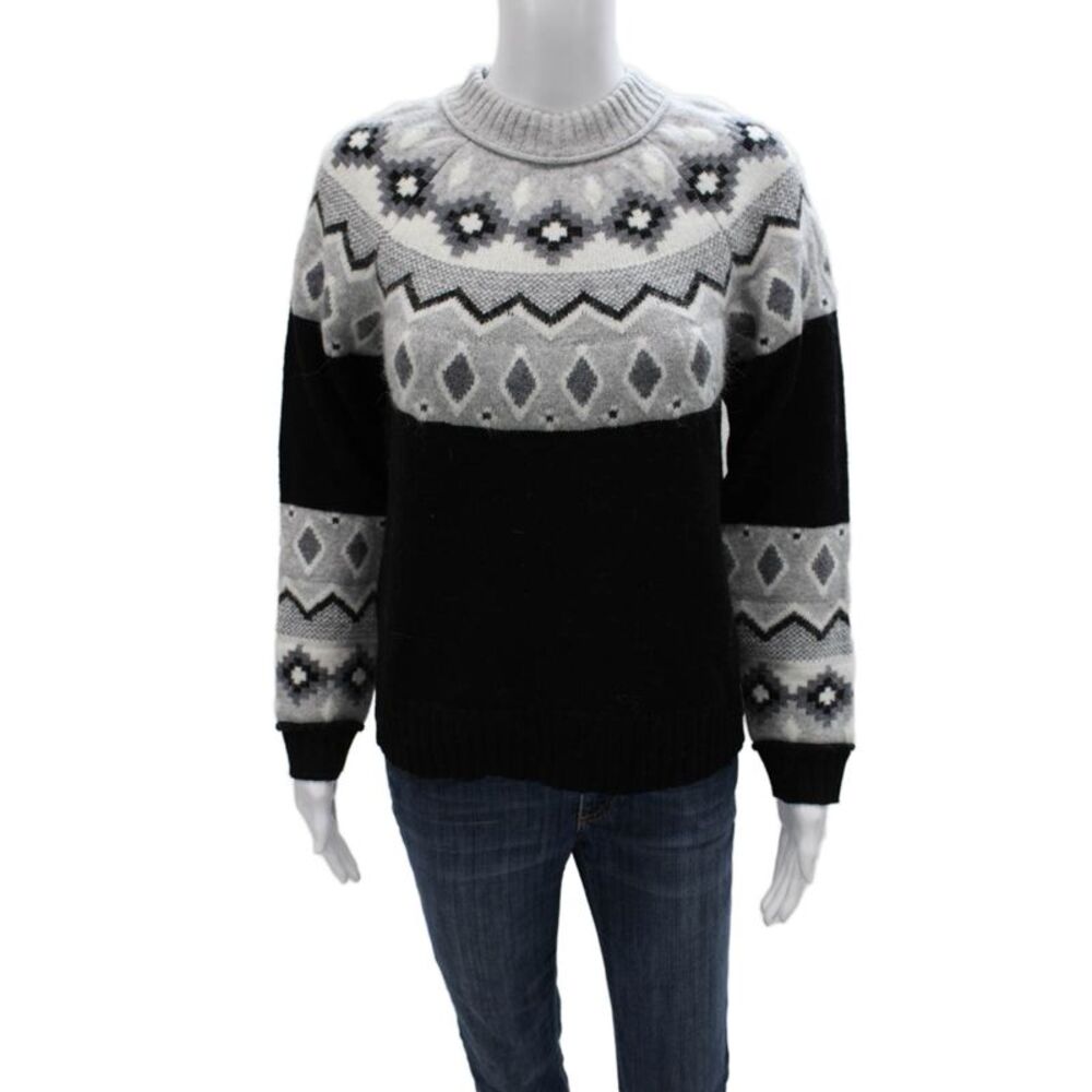 Alashan Womens Pullover Black Wool Geometric Crew Size S